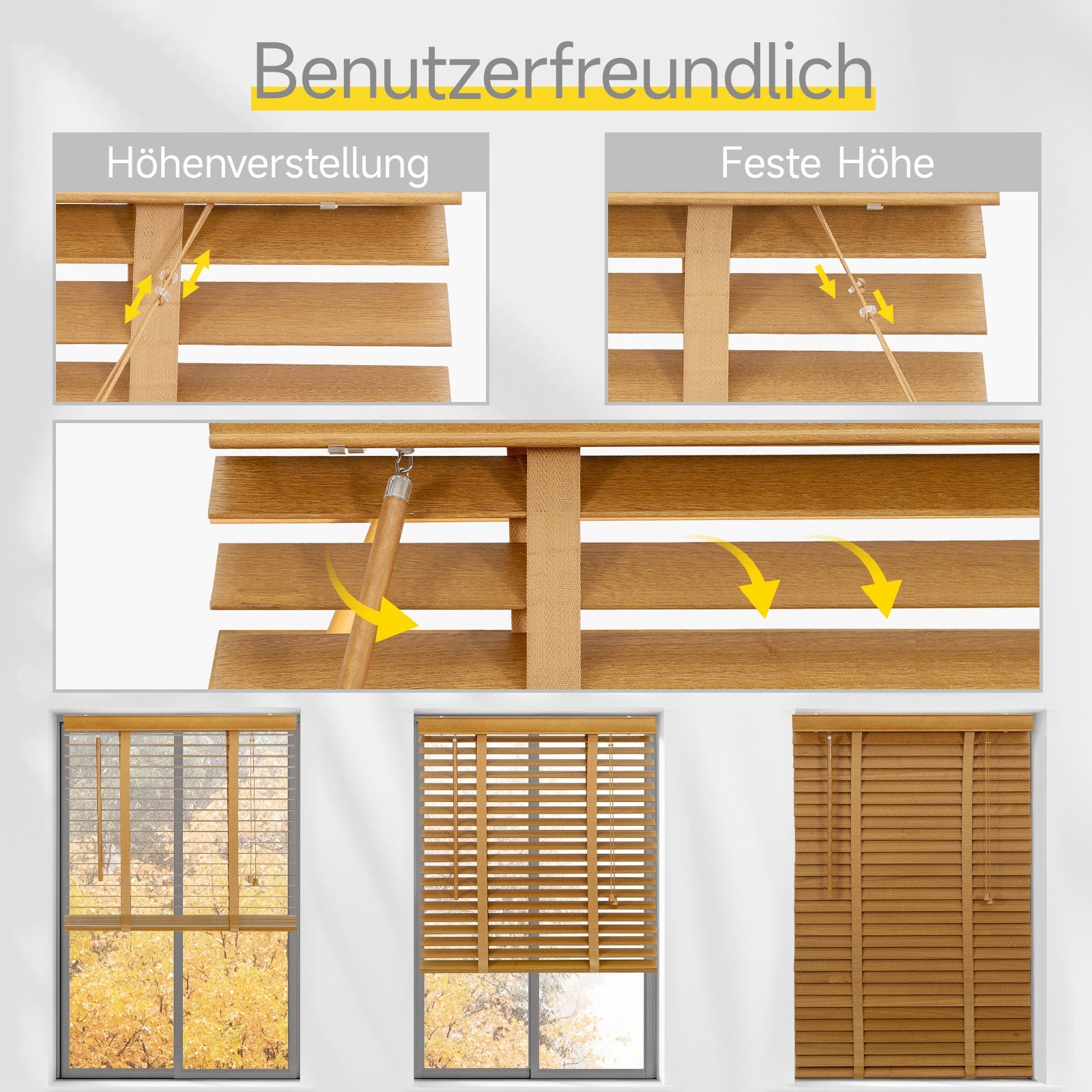 Sekey Jalousie aus Echtholz- Eichenfarbe - 50 mm Lamellen mit natürlicher Holzoptik Sekey
