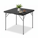 Sekey Klapptisch 86 x 86 cm, Gartentisch in Holzoptik, Wetterfester Balkontisch für 4 Personen, Klappbarer Outdoor-Tisch aus Kunststoff mit Metallgestell für Balkon, Terrasse & Garten, Schwarz