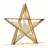 SALCAR LED Wooden Star 30 cm – Warm White Glowing Christmas Decoration Table Lamp, Battery Operated, Winter & Advent Decoration for Table & Window