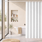 Sekey Duschvorhang, Weiß, Wasserabweisender Badvorhang in Leinenoptik, 100 % Polyester, mit Beschwerungsband & 8 Duschvorhangringen, Waschbar bei 30 °C
