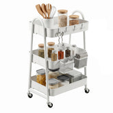 Sekey Rollwagen Küche 30 cm – Schmaler Servierwagen aus Metall mit Rollen, 3 Ablagen, 2 Metallkörben & 4 Haken