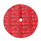 Salcar Double-Sided Embroidered Christmas Tree Skirt in Red and White – Double-Sided Christmas Tree Skirt with Reindeer & Snowflake Motif