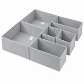 Sekey Aufbewahrungsboxen Set 6er Set aus Vliesstoff – Faltbare Stoffboxen Organizer für Schubladen & Regale, Hellgrau, Größenmix S für Kleidung, Unterwäsche & Accessoires