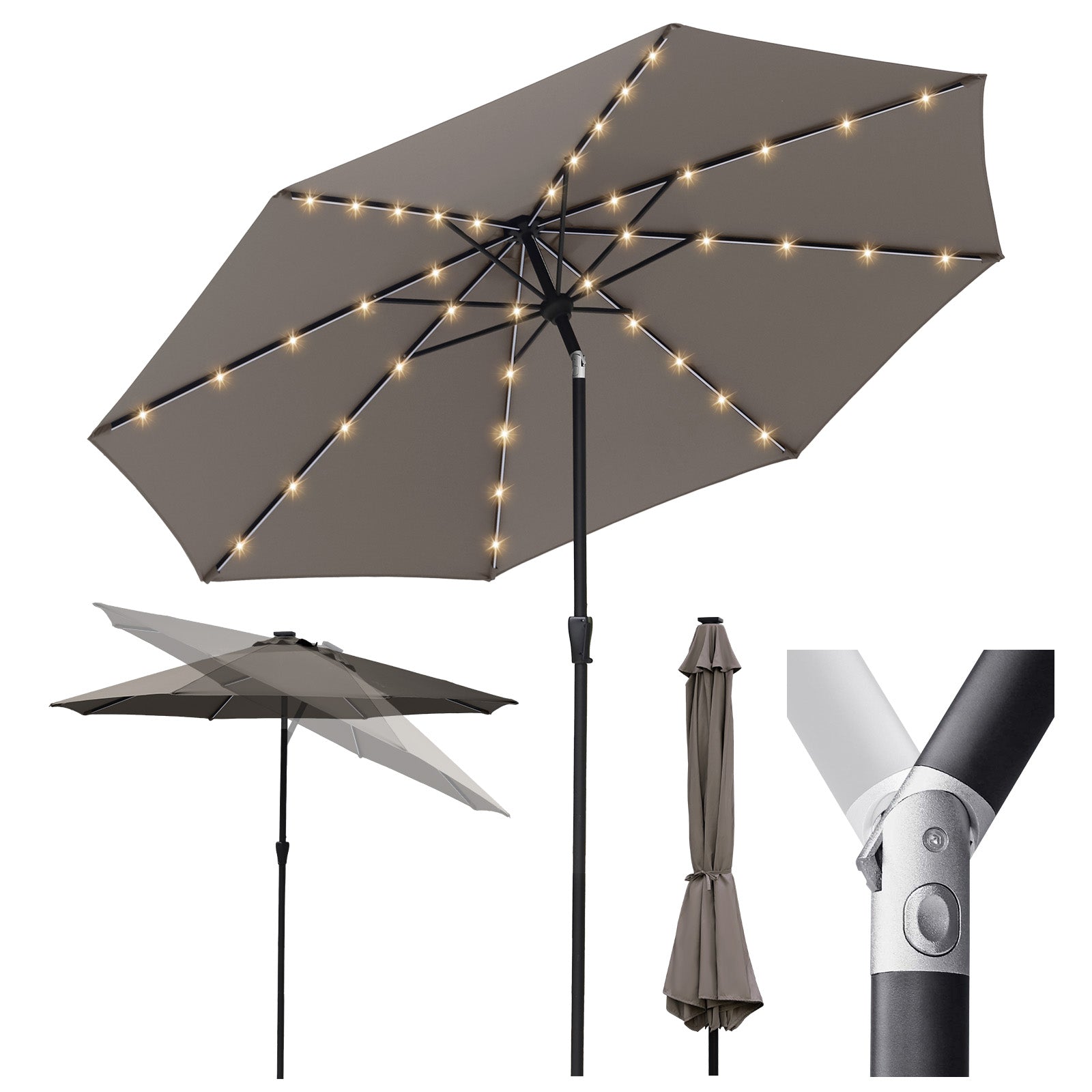 Sonnenschirm 330cm Alu Gartenschirm 8-eckiger Marktschirm mit Kurbel Sekey