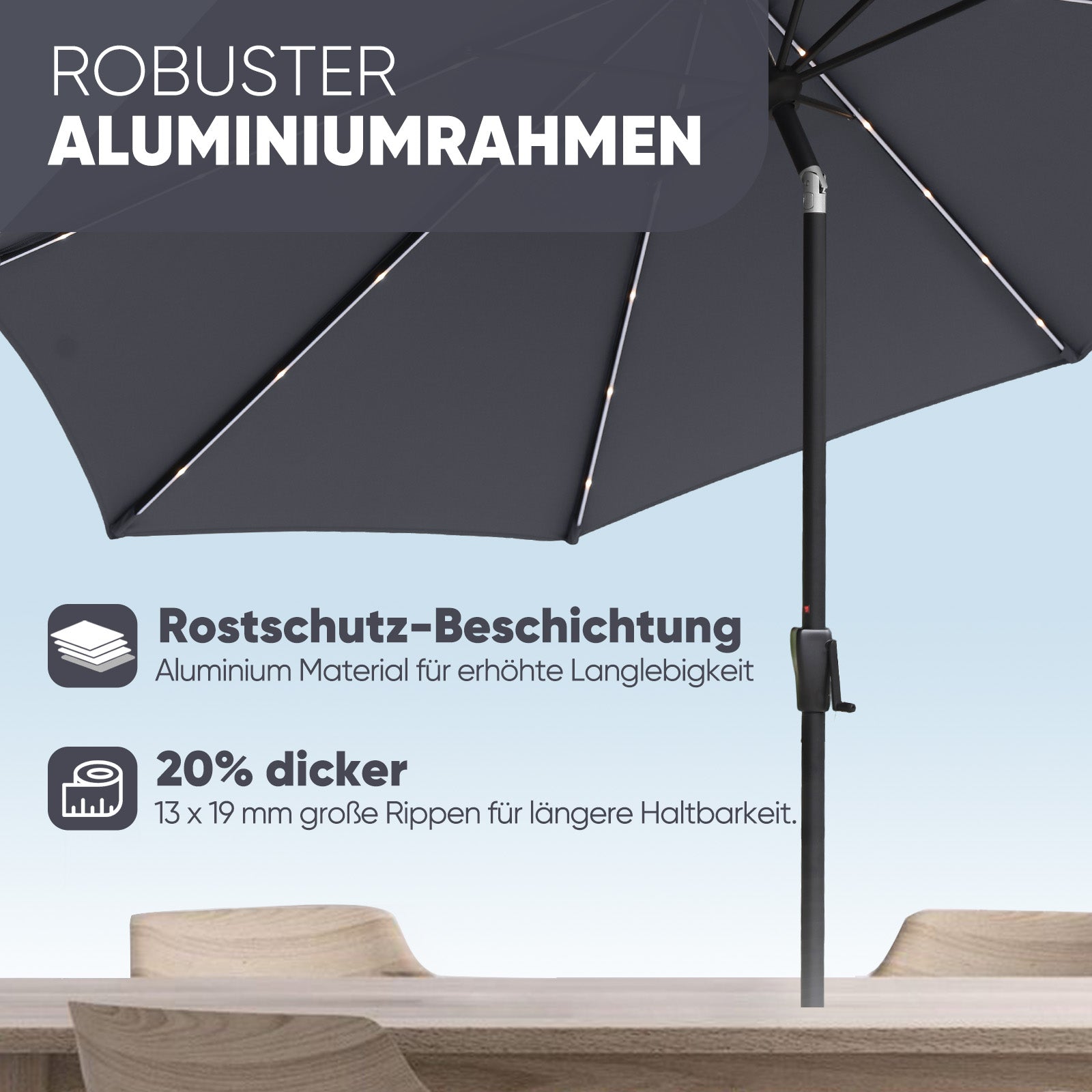 Sonnenschirm 330cm Alu Gartenschirm 8-eckiger Marktschirm mit Kurbel Sekey