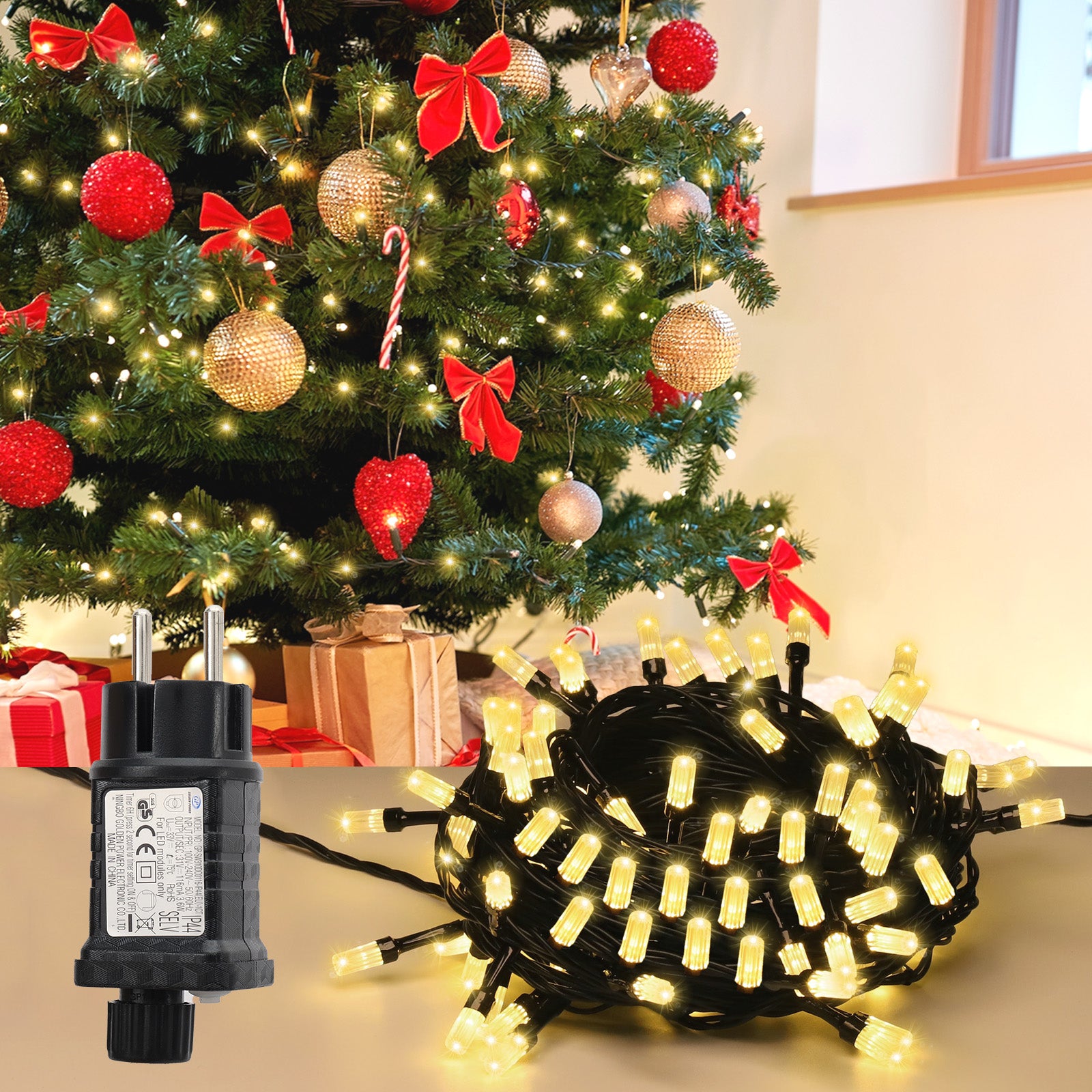 Salcar LED Lichterkette Warmweiß, 100/200/300 LEDs, 16m/32m/48m, 31V, 8 Modi, Timer & Memory, IP44 Wasserdicht, Weihnachtsbeleuchtung Außen Innen Salcar