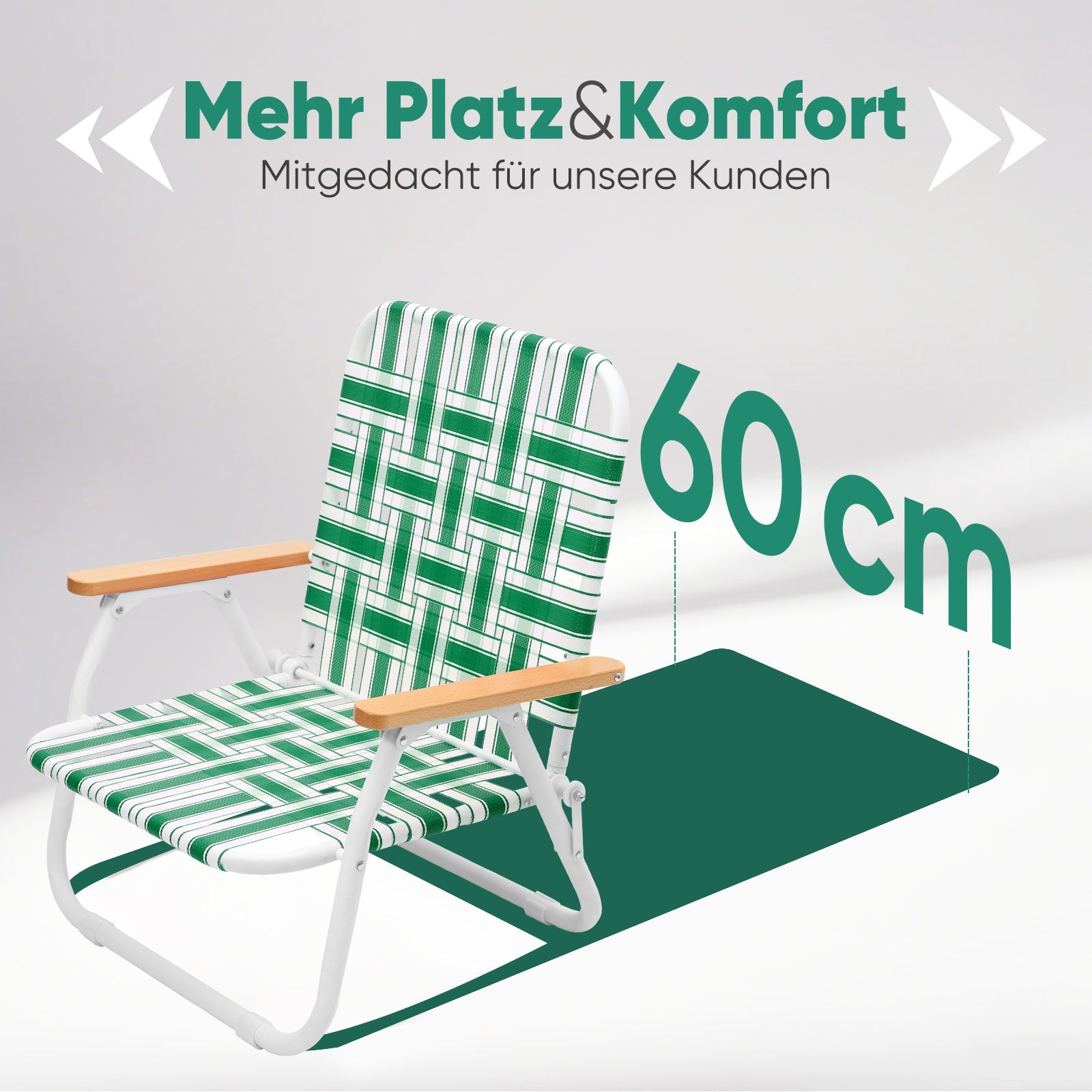 Sekey Faltbarer Campingstuhl mit Teakholz-Armlehnen – Bequemer Strand- & Gartenstuhl, atmungsaktiv & tragbar Sekey