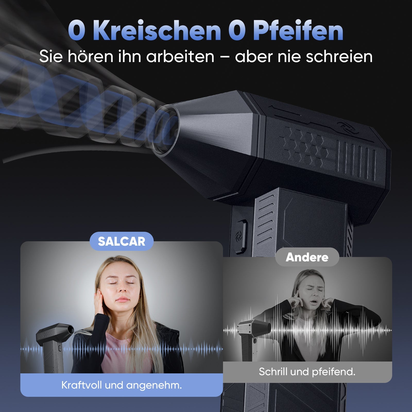 Salcar Elektrischer Air Duster X3 mit 130.000 U/min – Tragbares & Wiederaufladbares Staubgebläse mit 3 Stufen, Turbotaste & Super-Power für PC, Auto & Haushalt Salcar