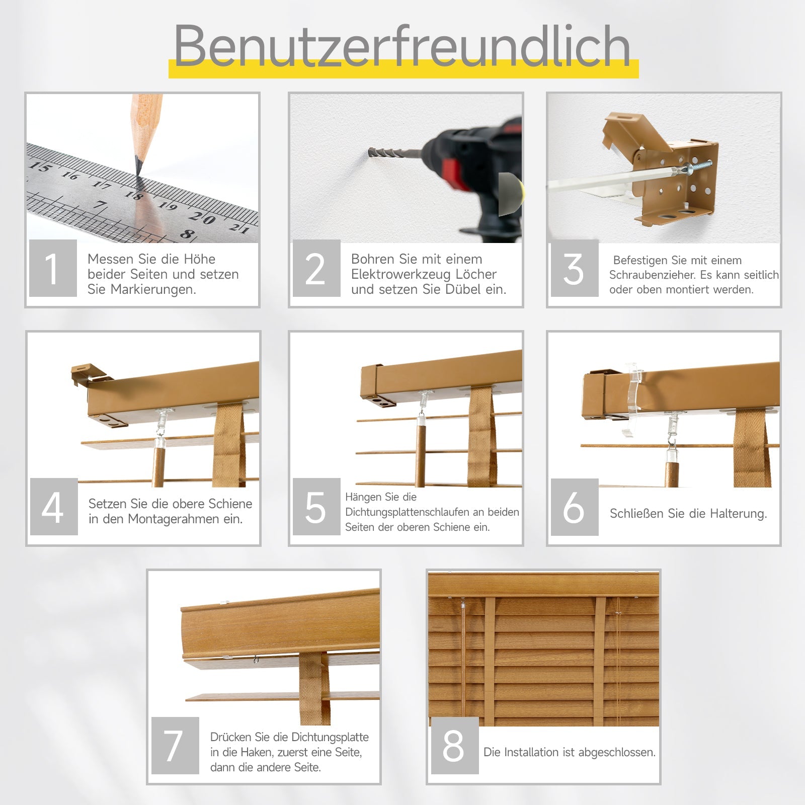 Sekey Jalousie aus Echtholz- Eichenfarbe - 50 mm Lamellen mit natürlicher Holzoptik Sekey