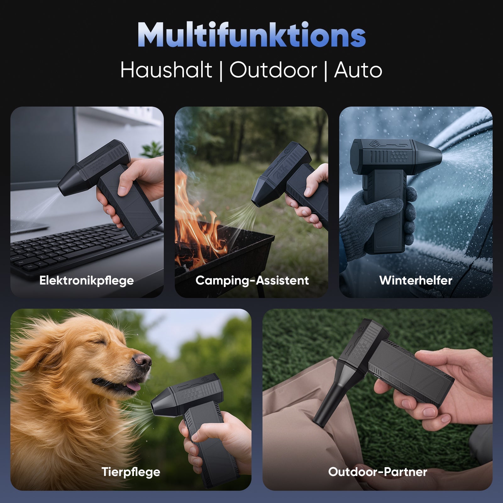 Salcar Elektrischer Air Duster X3 mit 130.000 U/min – Tragbares & Wiederaufladbares Staubgebläse mit 3 Stufen, Turbotaste & Super-Power für PC, Auto & Haushalt Salcar
