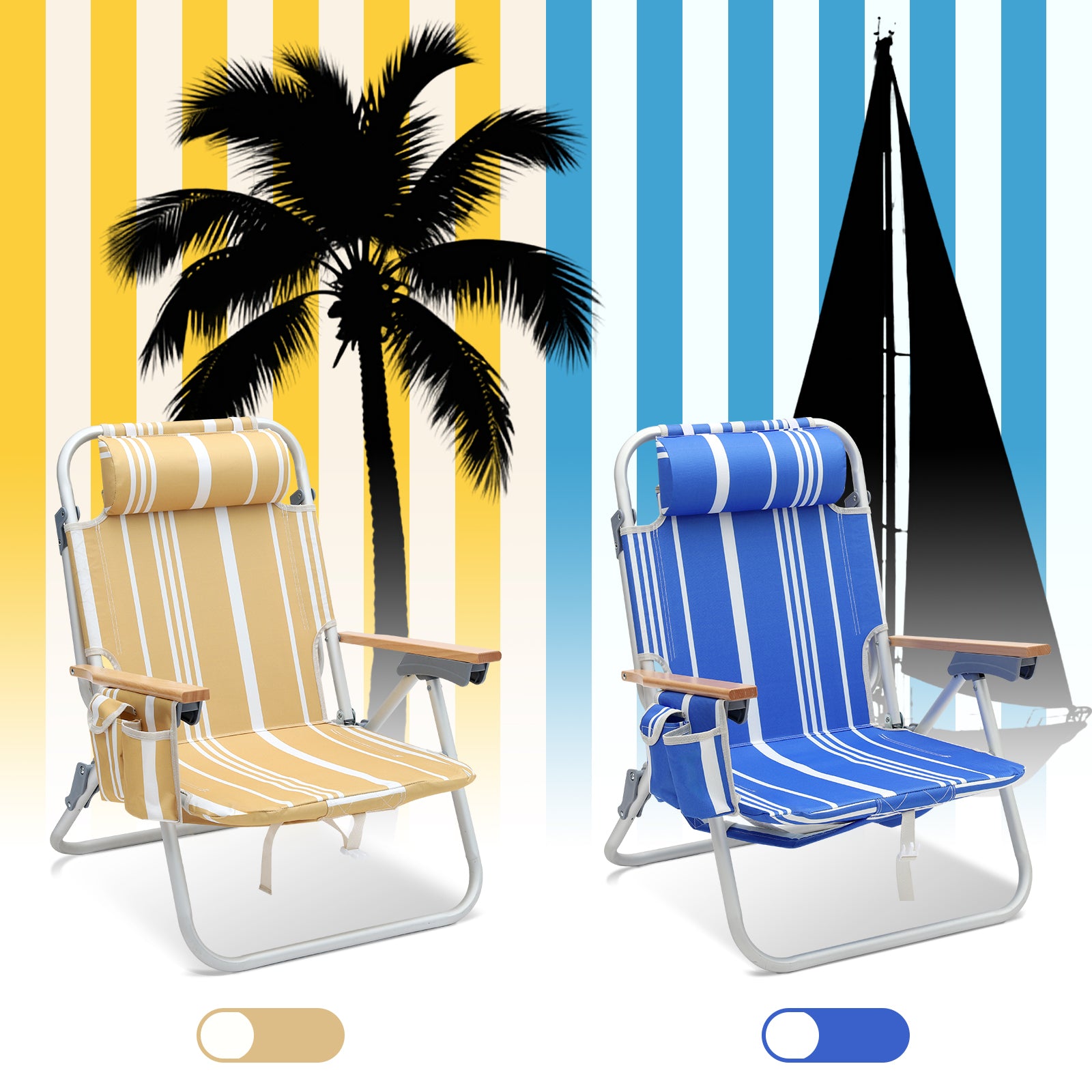 Sekey Faltbarer Aluminium-Strandstuhl mit verstellbarer Rückenlehne & Teakholz-Armlehnen – mit Kühltasche & Zubehör Sekey