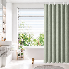 Sekey Duschvorhang, Grün, Wasserabweisender Badvorhang in Leinenoptik, 100 % Polyester, mit Beschwerungsband & 8 Duschvorhangringen, Waschbar bei 30 °C