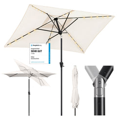 Sekey Sonnenschirm 300 x 200 cm Rechteckig Gartenschirm mit LED-Solar-Beleuchtung Sekey