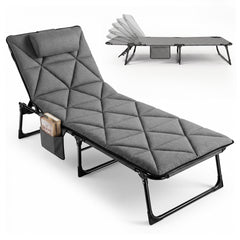 Sekey Campingliege Klappliege klappbar mit Matratze & Kopfkissen, 6-fach verstellbare Rückenlehne, Feldbett bis 150 kg, Gartenliege, Sonnenliege & Gästebett 190 × 68 cm