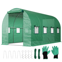 Sekey Winterfestes Foliengewächshaus 4×2×2 m – 8 m² Folientunnel aus verzinktem Stahl, 2 m Stehhöhe, 2 Türen & 8 Fenster, 140 g/m² PE-Folie inkl. Profi-Verankerung