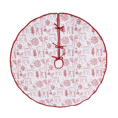 Salcar Double-Sided Embroidered Christmas Tree Skirt in Red and White – Double-Sided Christmas Tree Skirt with Reindeer &amp; Snowflake Motif