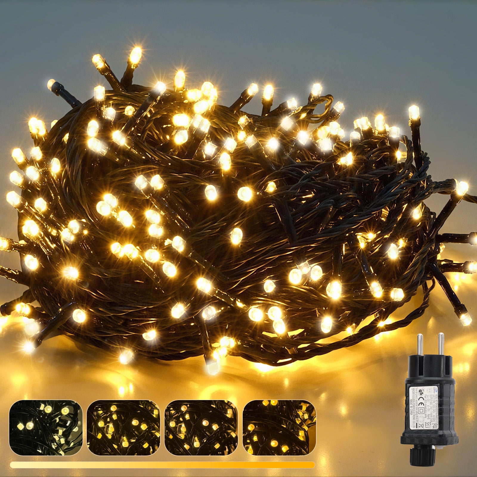 Salcar LED Lichterkette Außen – 10m/15m/20m, 150–300 LEDs, Wasserdicht, 9 Modi, Timer & Memory, Stufenlos dimmbar, 4 Farbtemperaturen (2800K–1800K), für Garten, Balkon, Party, Weihnachtsbaum Salcar