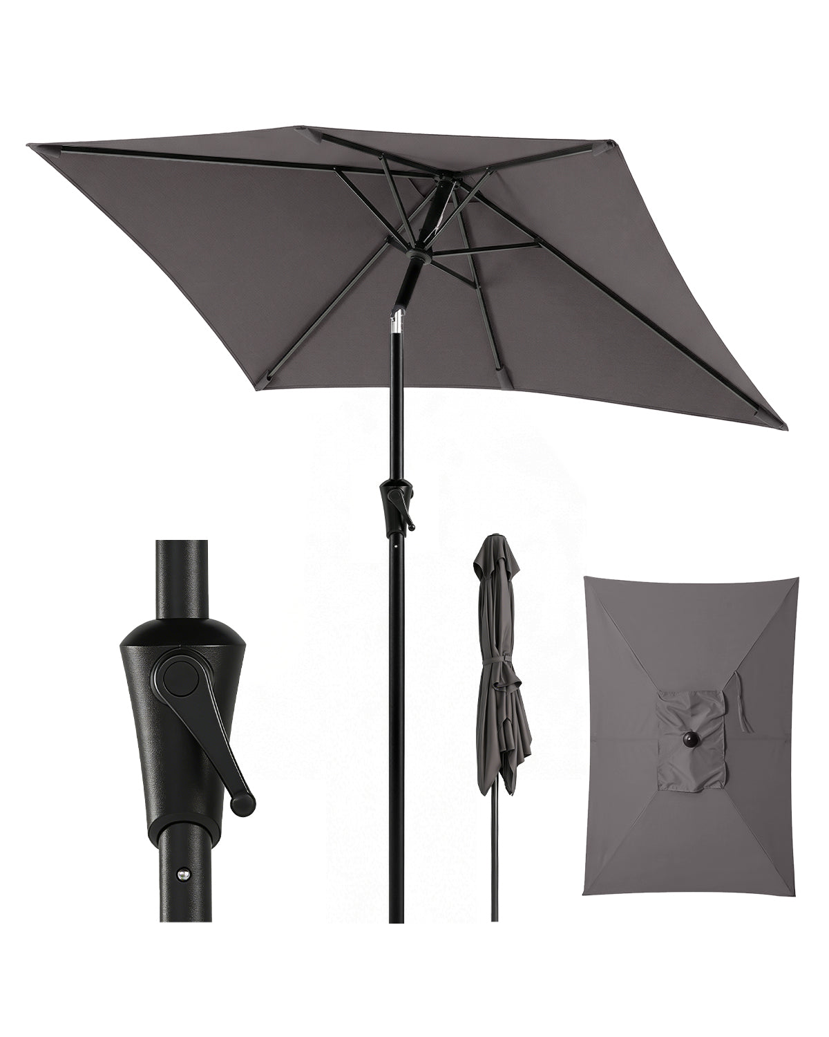 Sekey Rechteckiger Sonnenschirm 210×140 cm mit Kurbel & 30° Neigung – UV-Schutz 50+, Gartenschirm, Marktschirm, stabiler Terrassenschirm für Garten & Balkon
