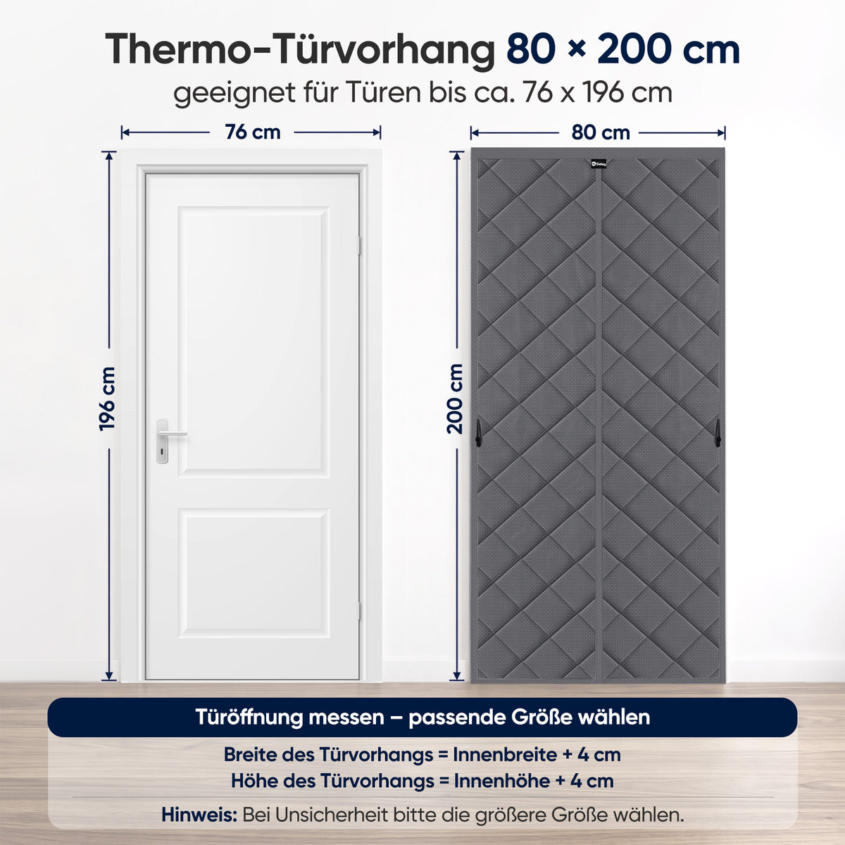 Sekey Thermo Türvorhang mit Magnetverschluss, Baumwoll-Polyester Türvorhang, Wärmeschutz & Energiesparvorhang, Zugluftstopper, Klettverschluss ohne Bohren, für Winter