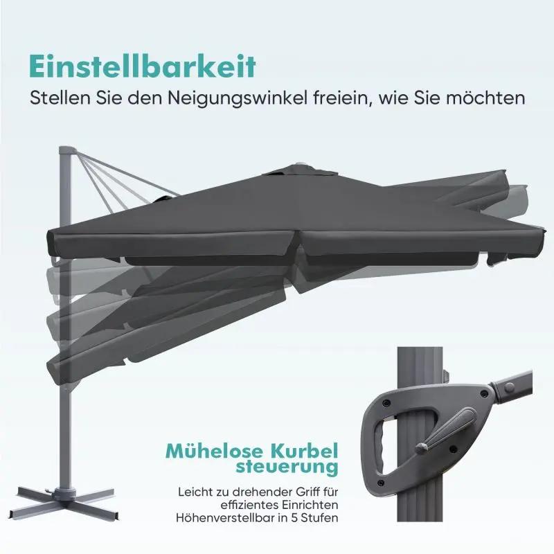 Sekey 300 cm x 300 cm Ampelschirm, Sonnenschutz UV50+ Sekey