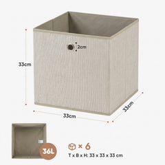 Sekey Aufbewahrungsboxen 6er Set 33 × 33 × 33 cm – Faltbare Stoffboxen mit Grifföse, stabile Ordnungsboxen für Kallax-Regale, Beige