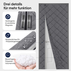 Sekey Thermo Türvorhang mit Magnetverschluss, Wärmeschutz & Energiesparvorhang aus Baumwoll-Polyester, Zugluftstopper für Balkon-, Terrassen- & Wohnungstüren