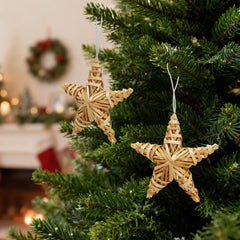 SALCAR Set of 12 Straw Stars for Hanging – Handmade natural five-pointed stars made of straw, sustainable Christmas tree decorations for Christmas tree &amp; Advent decoration