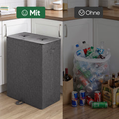Sekey Pfandflaschen Sammelbehälter 160L mit 2 Innenbeuteln, Großer Flaschenkorb für Leergut & Dosen, Pfandsammler mit Doppel-Einwurföffnung und Schultergurten, Recycling Aufbewahrung für Küche, Keller & Garage