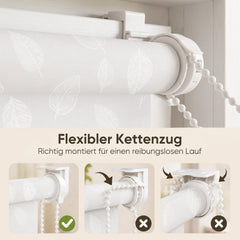 Sekey Rollo Blatt Weiß – Seitenzugrollo mit dekorativem Muster, Klemmfix ohne Bohren, lichtdurchlässig, stufenlos verstellbar