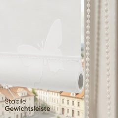 Sekey Rollo Schmetterling Weiß – Seitenzugrollo mit dekorativem Muster, Klemmfix ohne Bohren, lichtdurchlässig, stufenlos verstellbar