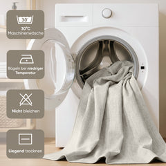 Sekey Duschvorhang, Beige, Wasserabweisender Badvorhang in Leinenoptik, 100 % Polyester, mit Beschwerungsband & 8 Duschvorhangringen, Waschbar bei 30 °C