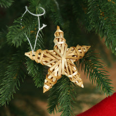 SALCAR Set of 12 Straw Stars for Hanging – Handmade natural five-pointed stars made of straw, sustainable Christmas tree decorations for Christmas tree &amp; Advent decoration