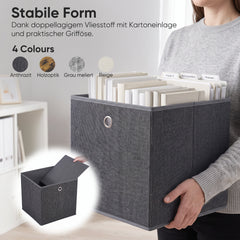 Sekey Aufbewahrungsboxen 6er Set 33 × 33 × 33 cm – Faltbare Stoffboxen mit Grifföse, stabile Ordnungsboxen für Kallax-Regale, Grau