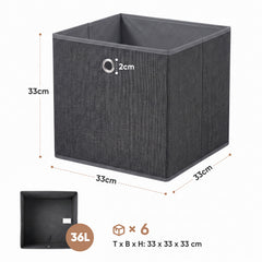 Sekey Aufbewahrungsboxen 6er Set 33 × 33 × 33 cm – Faltbare Stoffboxen mit Grifföse, stabile Ordnungsboxen für Kallax-Regale, Grau