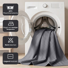 Sekey Dunkelgrau Duschvorhang 180 × 200 cm, Textil Badewannenvorhang mit Waffelstruktur, Wasserabweisend & Waschbar, 100 % Polyester, mit Beschwerungsband & 12 Edelstahlringen