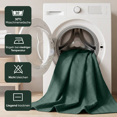 Sekey Dunkelgrün Duschvorhang 180 × 200 cm, Textil Badewannenvorhang mit Waffelstruktur, Wasserabweisend & Waschbar, 100 % Polyester, mit Beschwerungsband & 12 Edelstahlringen
