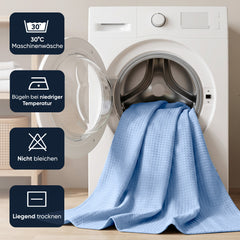 Sekey Blau Duschvorhang 180 × 200 cm, Textil Badewannenvorhang mit Waffelstruktur, Wasserabweisend & Waschbar, 100 % Polyester, mit Beschwerungsband & 12 Edelstahlringen
