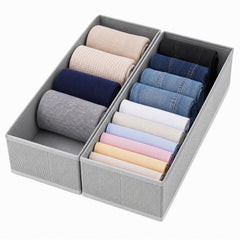 Sekey Schubladen Organizer 2er Set – Faltbare Aufbewahrungsboxen aus Vliesstoff für Kleidung, Unterwäsche & Accessoires, 22 x 51 x 11 cm, Hellgrau Leinenoptik