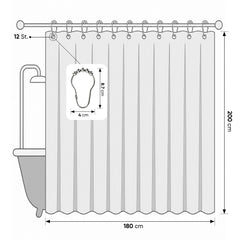 Sekey Duschvorhang, Weiß, Wasserabweisender Badvorhang in Leinenoptik, 100 % Polyester, mit Beschwerungsband & 8 Duschvorhangringen, Waschbar bei 30 °C