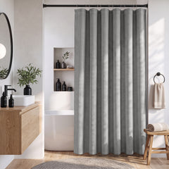 Sekey Hellgrau Duschvorhang 180 × 200 cm, Textil Badewannenvorhang in Leinenoptik, Wasserabweisend & Waschbar, 100 % Polyester, mit Beschwerungsband & 12 Edelstahlringen