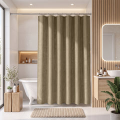 Sekey Hellbraun Duschvorhang 180 × 200 cm, Textil Badewannenvorhang in Leinenoptik, Wasserabweisend & Waschbar, 100 % Polyester, mit Beschwerungsband & 12 Edelstahlringen