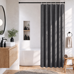 Sekey Duschvorhang, Grau, Wasserabweisender Badvorhang in Leinenoptik, 100 % Polyester, mit Beschwerungsband & 8 Duschvorhangringen, Waschbar bei 30 °C