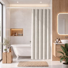 Sekey Duschvorhang, Beige, Wasserabweisender Badvorhang in Leinenoptik, 100 % Polyester, mit Beschwerungsband & 8 Duschvorhangringen, Waschbar bei 30 °C