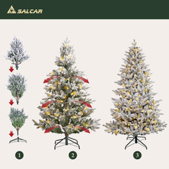 Artificial Christmas tree with snow and LED lighting – Realistic fir tree with metal stand, 180 cm / 210 cm, warm white light