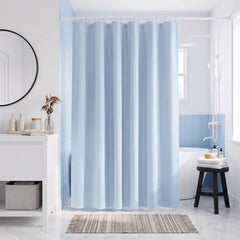 Sekey Nebelblau Duschvorhang 180 × 200 cm, Textil Badewannenvorhang mit Waffelstruktur, Wasserabweisend & Waschbar, 100 % Polyester, mit Beschwerungsband & 12 Edelstahlringen