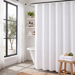 Sekey Weiß Duschvorhang 180 × 200 cm, Textil Badewannenvorhang mit Waffelstruktur, Wasserabweisend & Waschbar, 100 % Polyester, mit Beschwerungsband & 12 Edelstahlringen（副本）