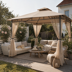 Sekey Garten Pavillon 3x3 m, Gartenzelt mit Moskitonetz, Atmungsaktives Doppeldach 160g/㎡ Polyester