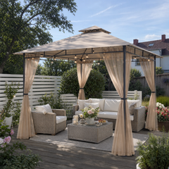 Sekey Garten Pavillon 3x3 m, Gartenzelt mit Moskitonetz, Atmungsaktives Doppeldach 160g/㎡ Polyester
