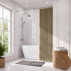 Sekey Hellbraun Duschvorhang 180 × 200 cm, Textil Badewannenvorhang in Leinenoptik, Wasserabweisend & Waschbar, 100 % Polyester, mit Beschwerungsband & 12 Edelstahlringen