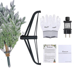 Artificial Christmas tree with snow and LED lighting – Realistic fir tree with metal stand, 180 cm / 210 cm, warm white light